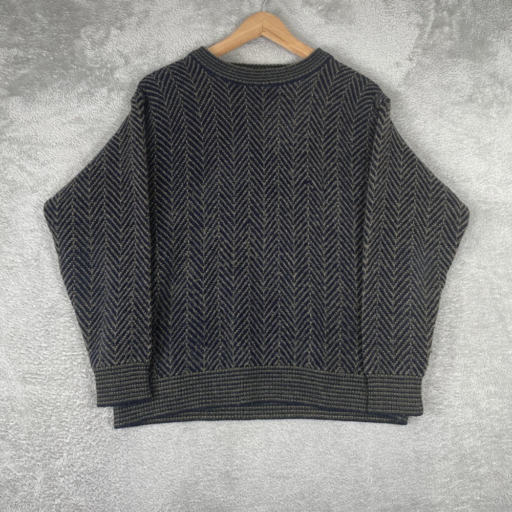 Cellinni Sweater Womens Large Green Herringbone Knit Wool Mohair Blend Vintage